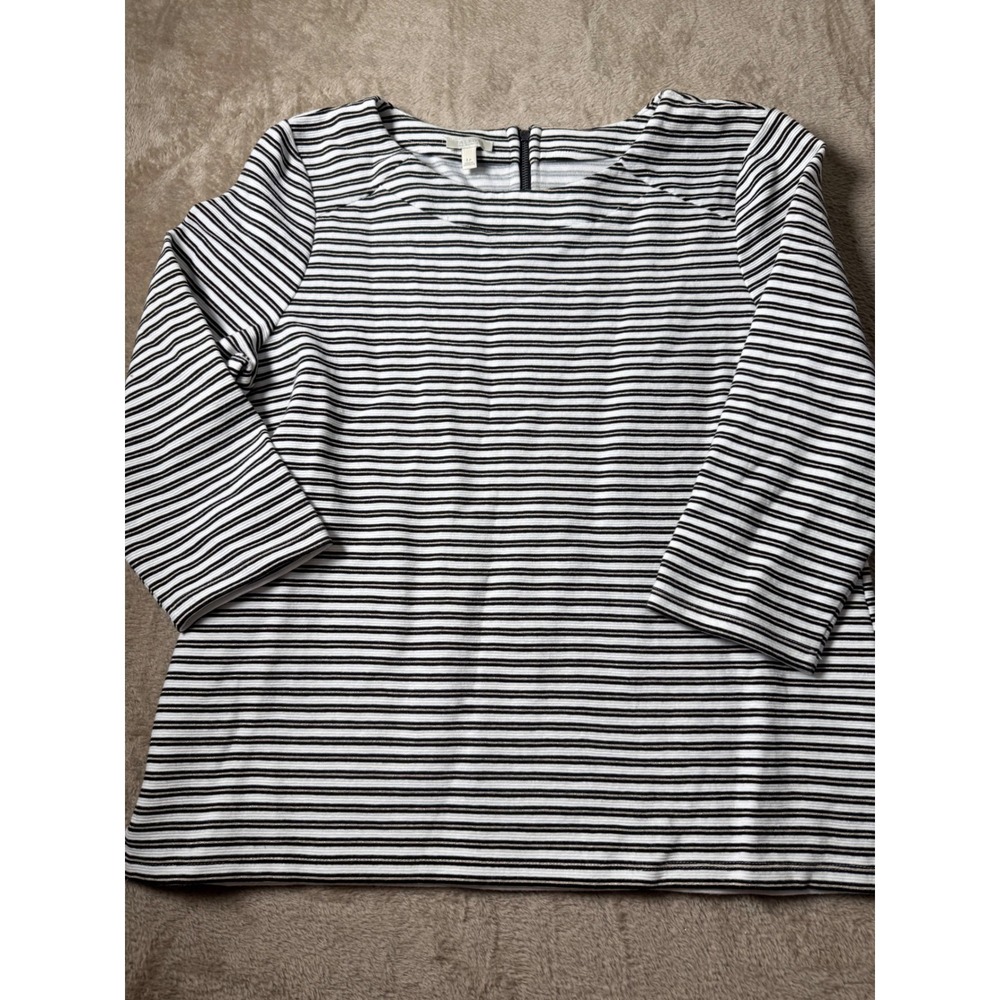 Talbots Womens Navy White Striped Boat Neck Top Back Zipper Size M  Coastal